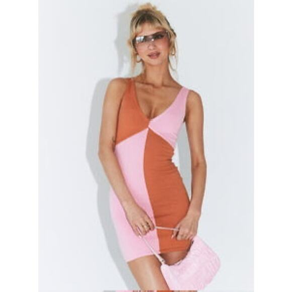 Princess Polly Pink & Orange Colorblock Knit Dress XS/S - Picture 1 of 9
